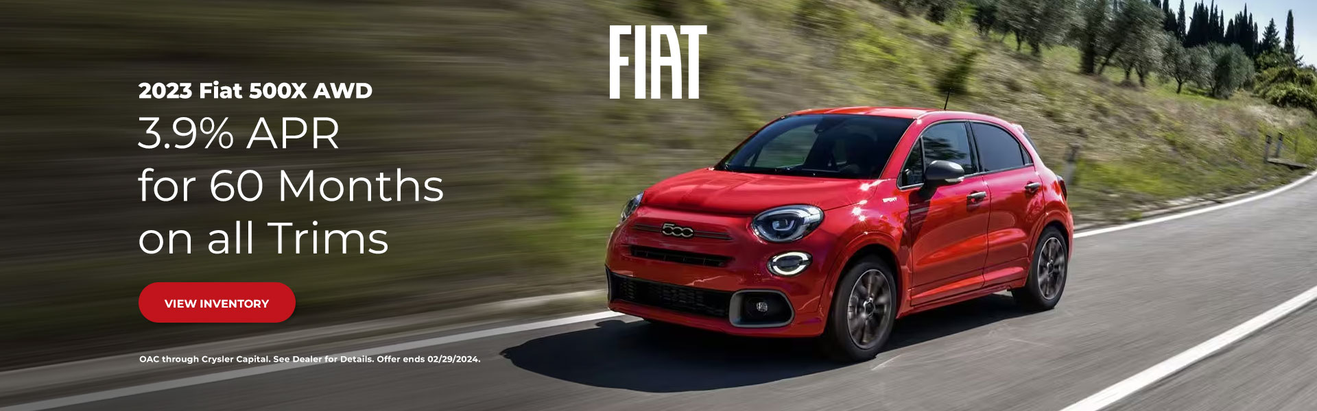 2023 Fiat 500X AWD 3.9% APR for 60 Months on all Trims